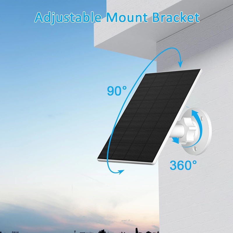 VUEBEE 2W Solar Panel for Security Camera Outdoor, USB/USB-C Charger with IP65 Waterproof, 360° Adjustable Mount & 7.2ft Cable, Compatible with Rechargeable Battery Cameras (2 Pack, White) - Image 4